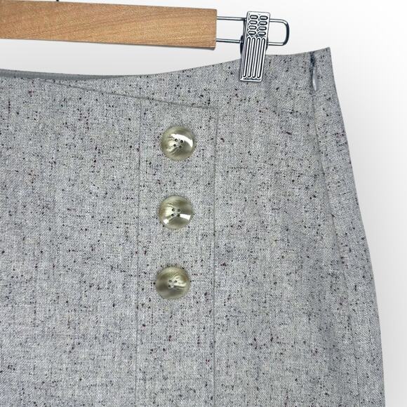 The Limited Tweed Mock Wrap Mini Skirt Size 8 Gray Speckled Button - Picture 3 of 9